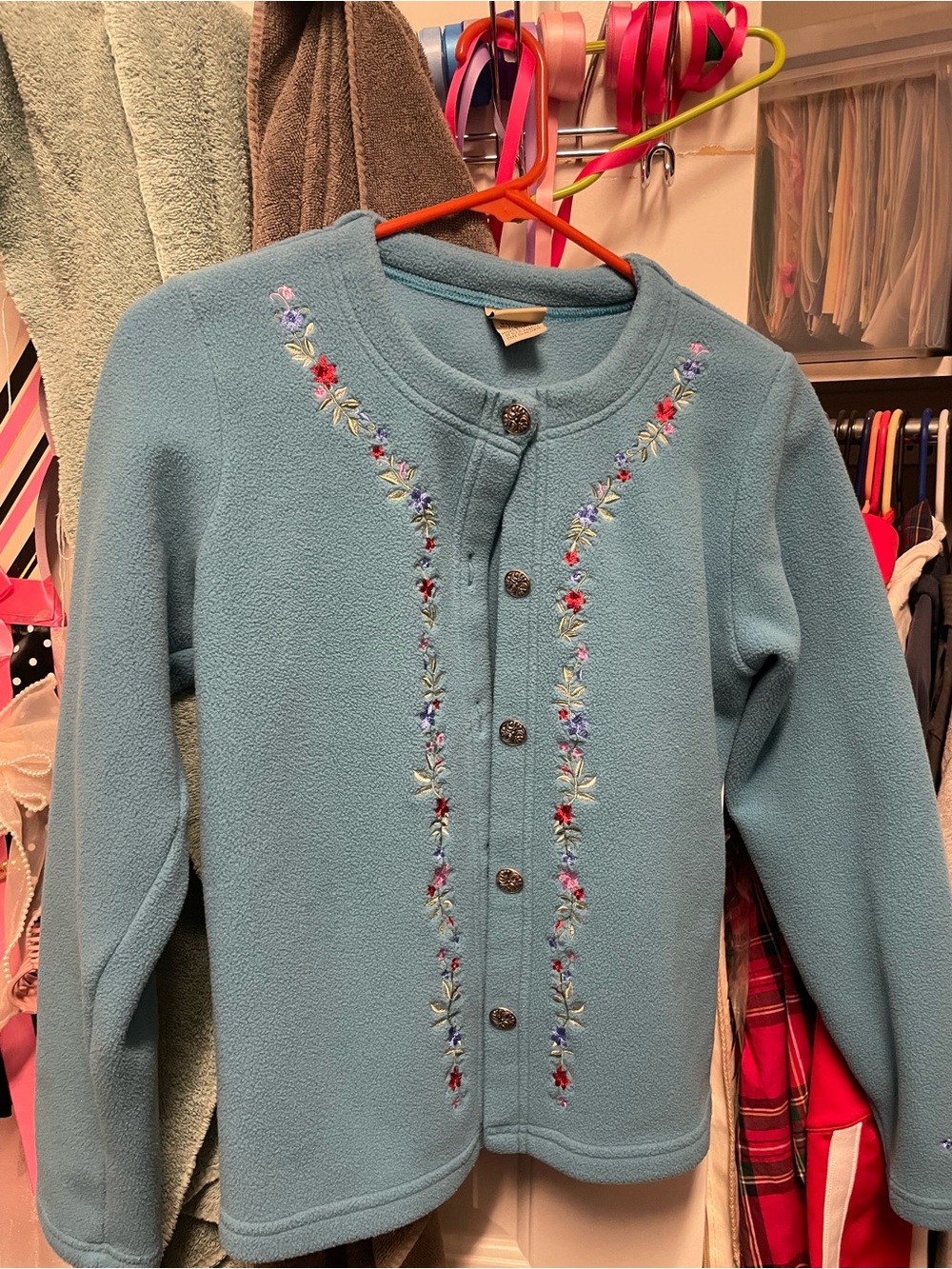 Light Blue Embroidered Button-Front Women’s Sweater Jacket